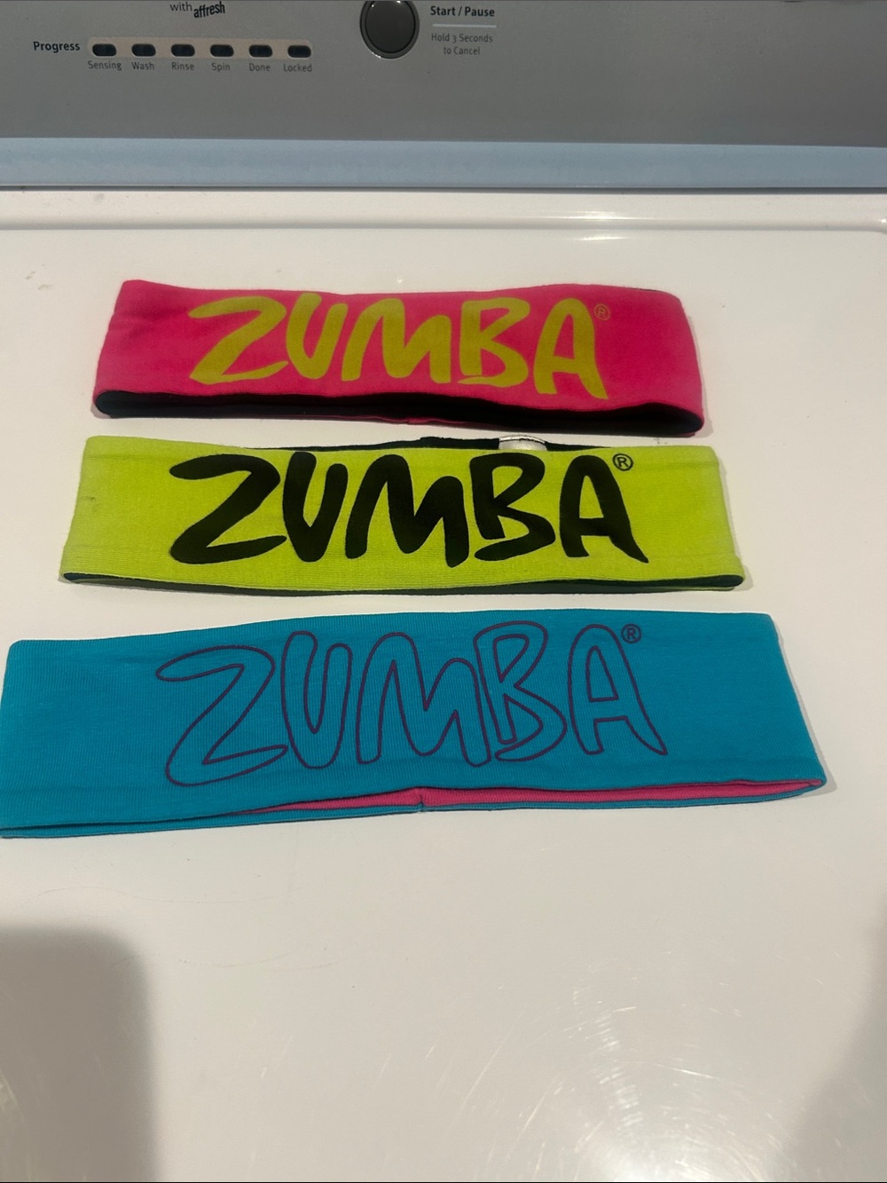 New lot of 3 Zumba Fitness reversible Headbands sweatbands colorful /black logo